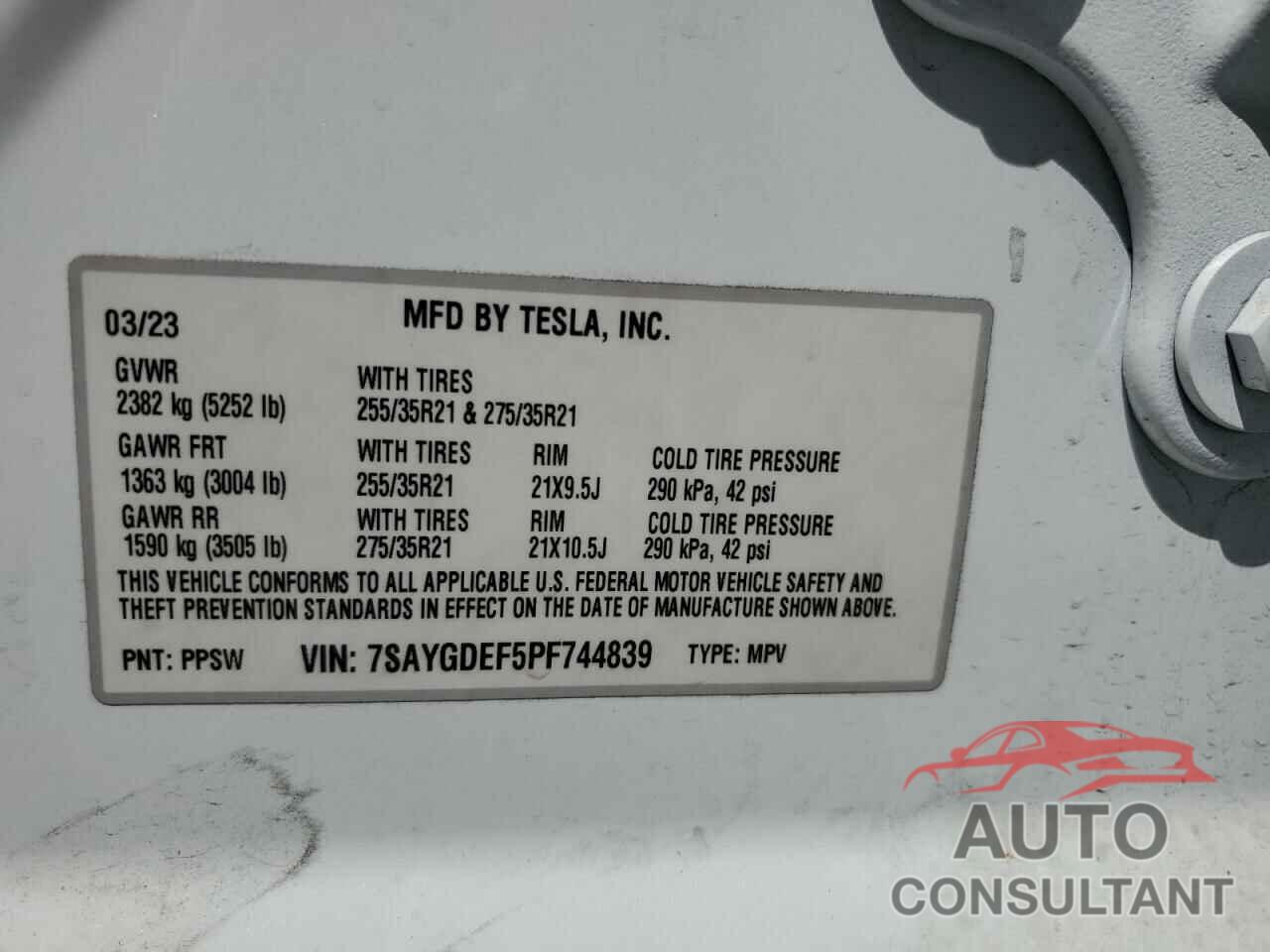 TESLA MODEL Y 2023 - 7SAYGDEF5PF744839