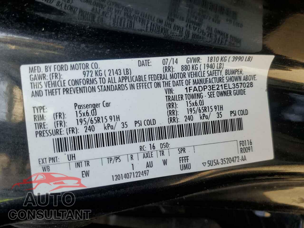 FORD FOCUS 2014 - 1FADP3E21EL357028