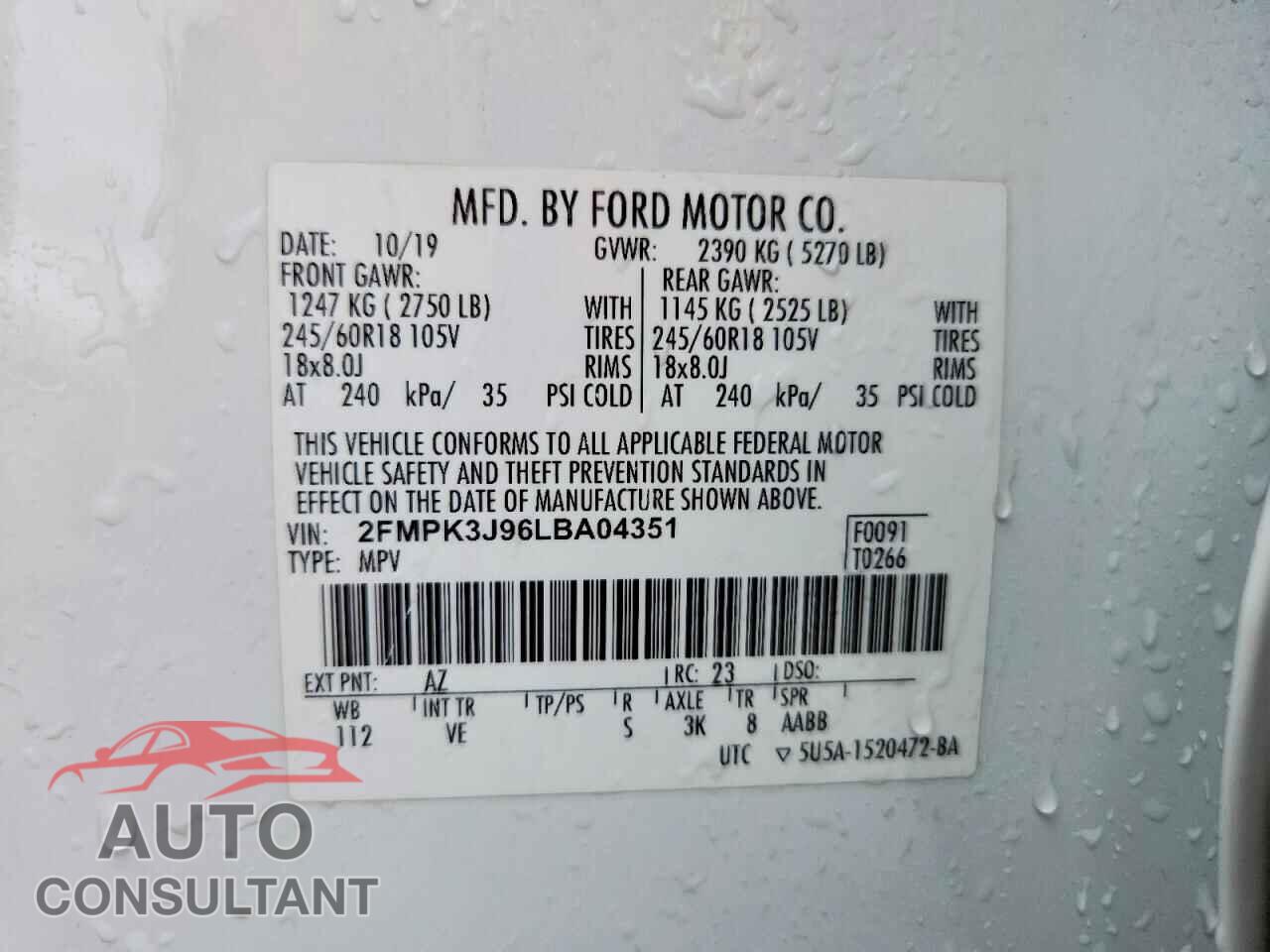 FORD EDGE 2020 - 2FMPK3J96LBA04351