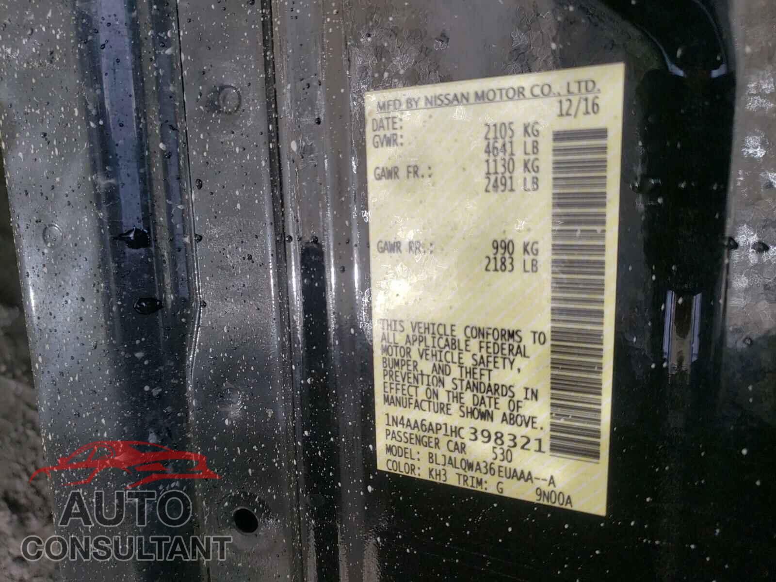 NISSAN MAXIMA 2017 - 1N4AA6AP1HC398321