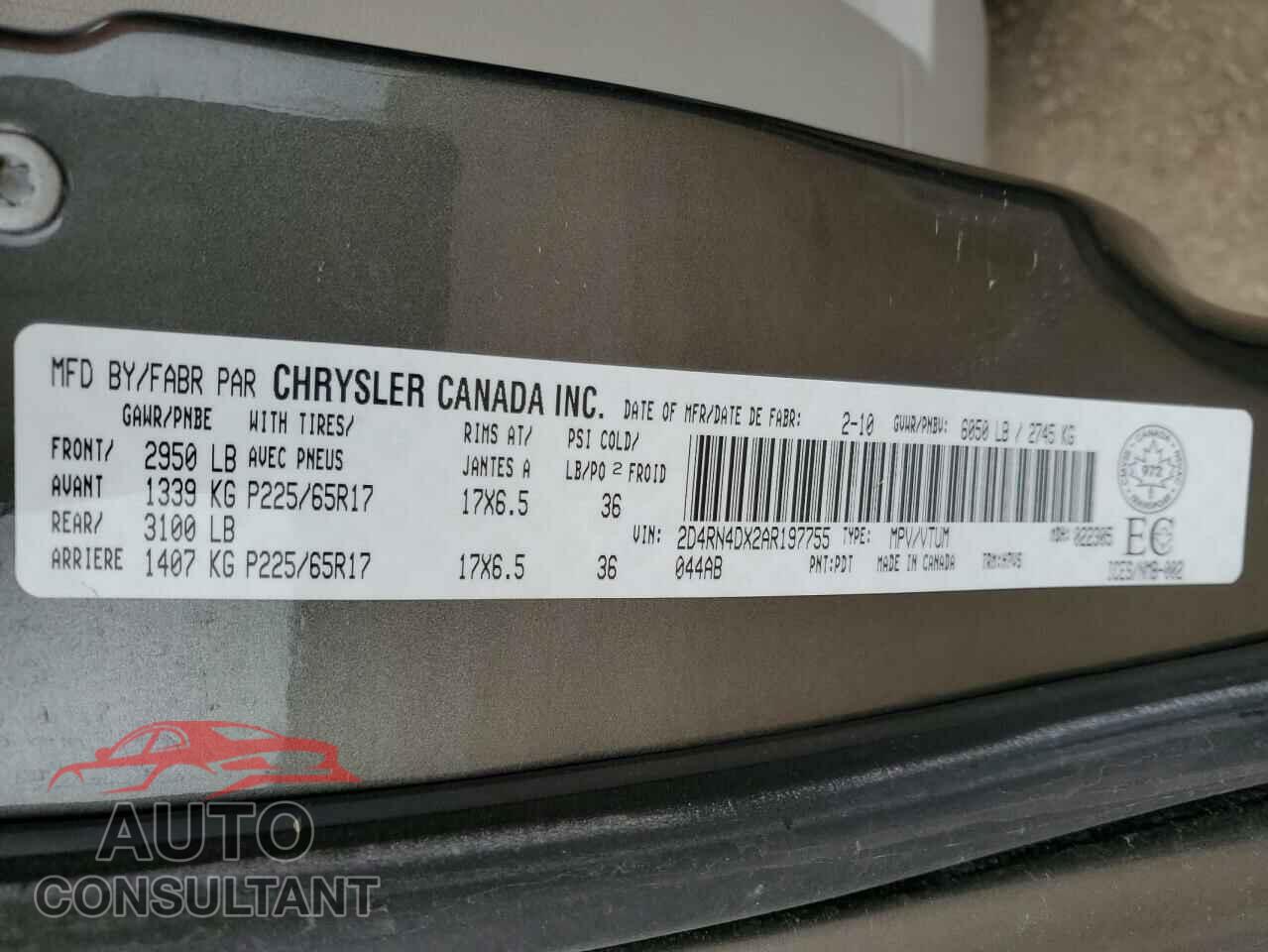 DODGE CARAVAN 2010 - 2D4RN4DX2AR197755