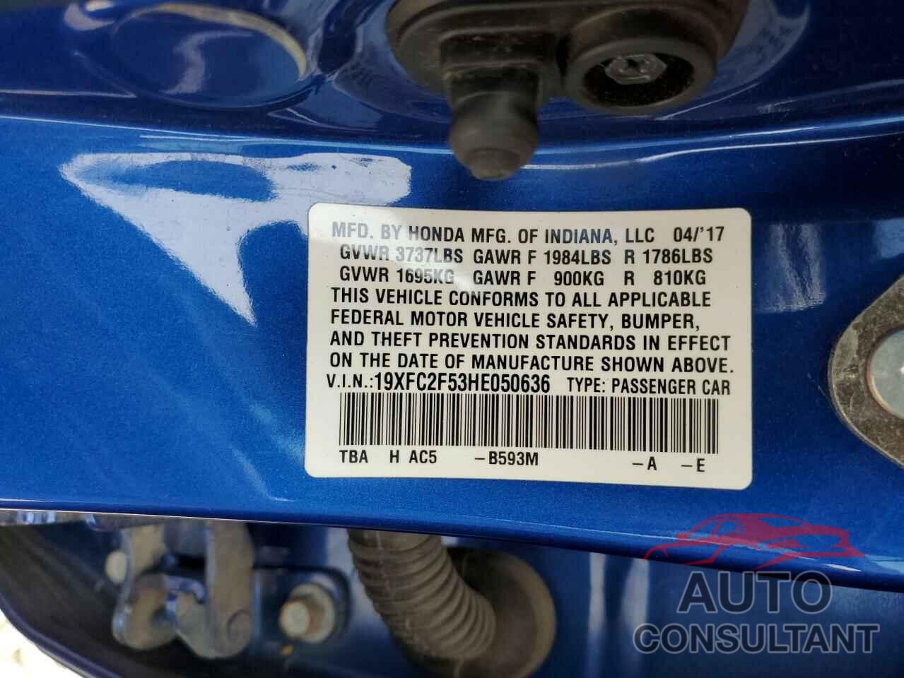 HONDA CIVIC 2017 - 19XFC2F53HE050636
