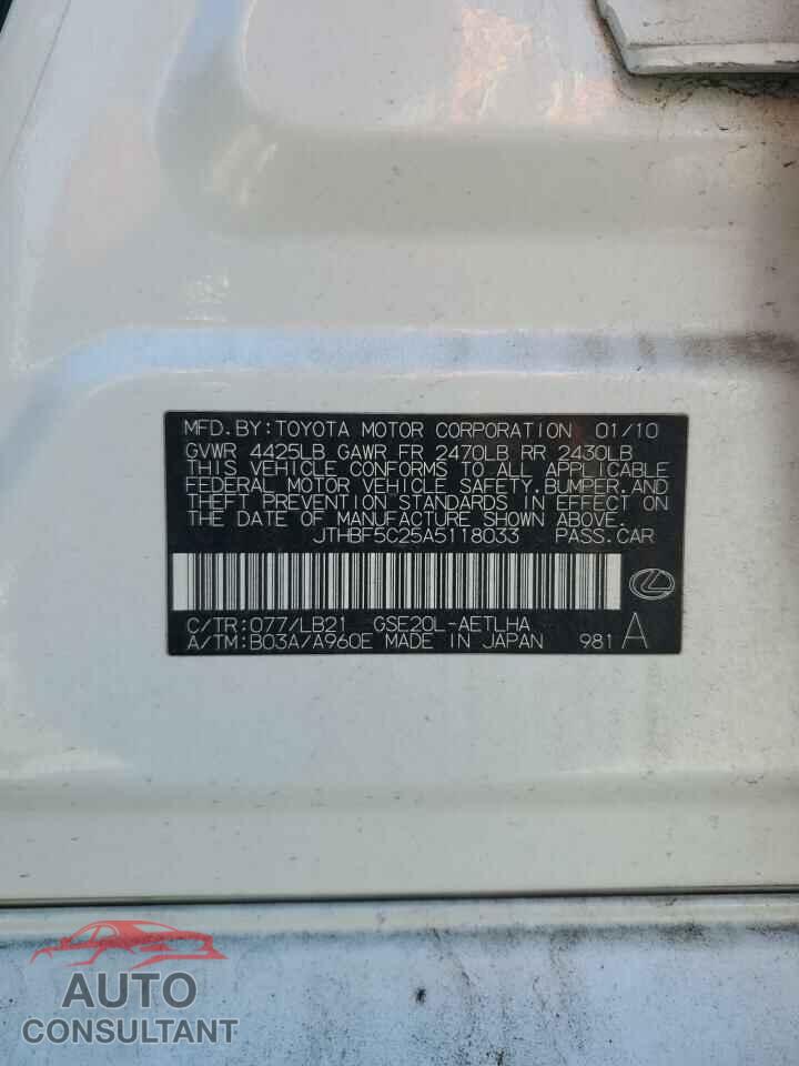 LEXUS IS 2010 - JTHBF5C25A5118033