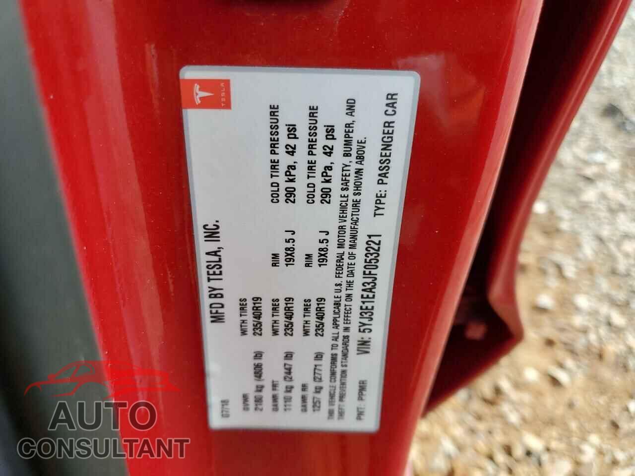 TESLA MODEL 3 2018 - 5YJ3E1EA3JF053221