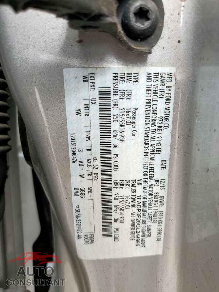 FORD FOCUS 2016 - 1FADP3F20GL244995