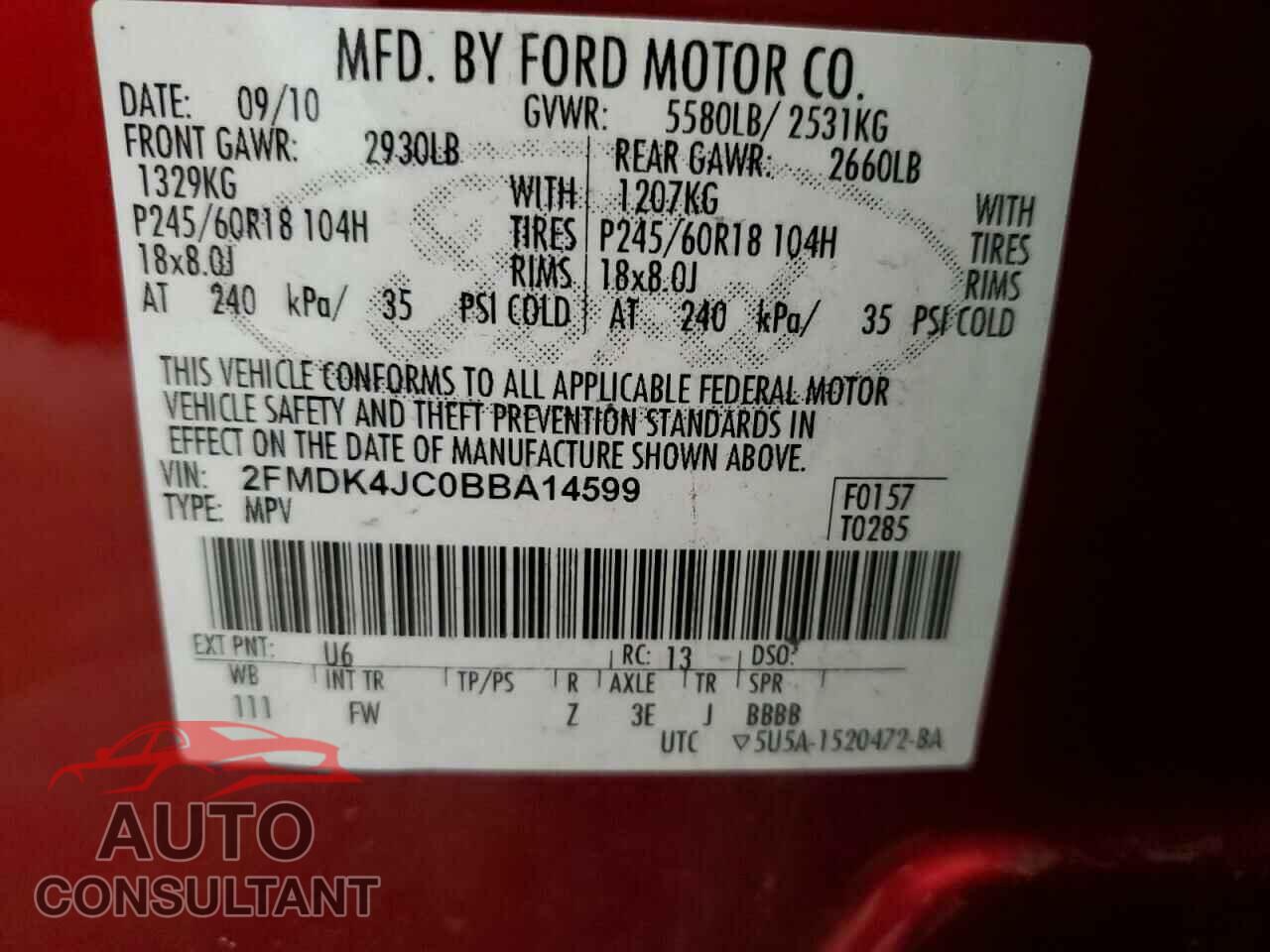 FORD EDGE 2011 - 2FMDK4JC0BBA14599