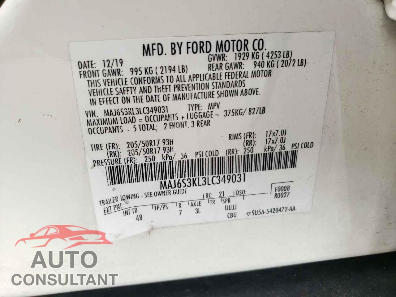 FORD ECOSPORT 2020 - MAJ6S3KL3LC349031