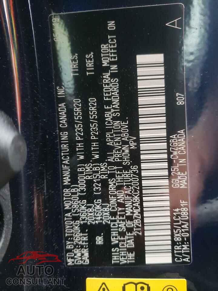 LEXUS RX350 2019 - 2T2BZMCA8KC200736