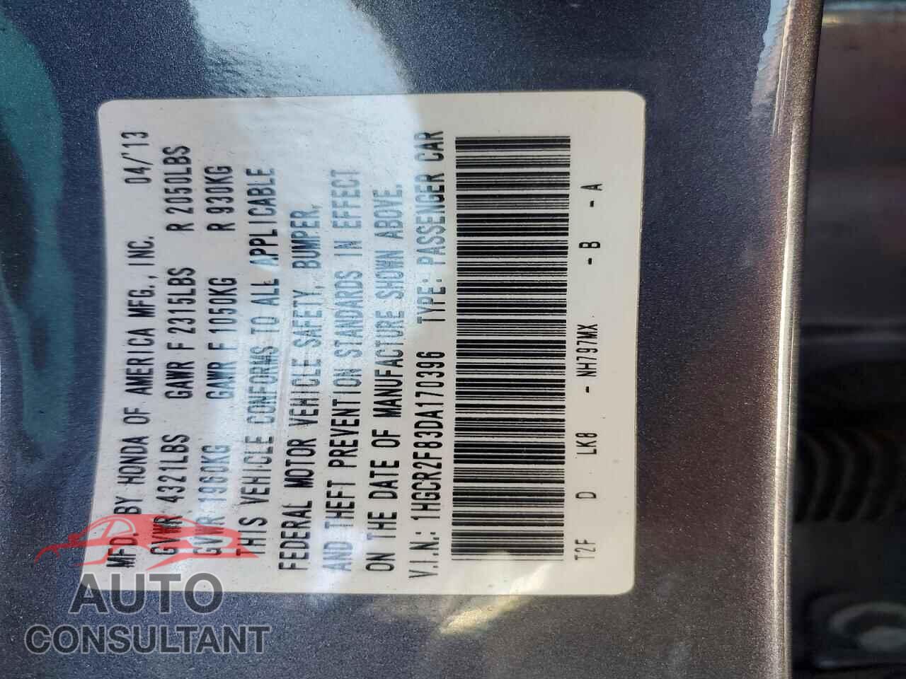 HONDA ACCORD 2013 - 1HGCR2F83DA170396