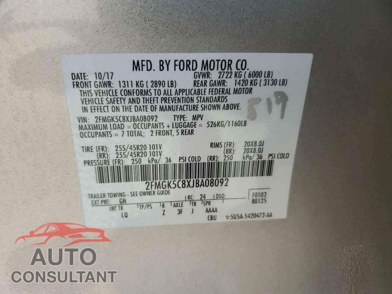 FORD FLEX 2018 - 2FMGK5C8XJBA08092