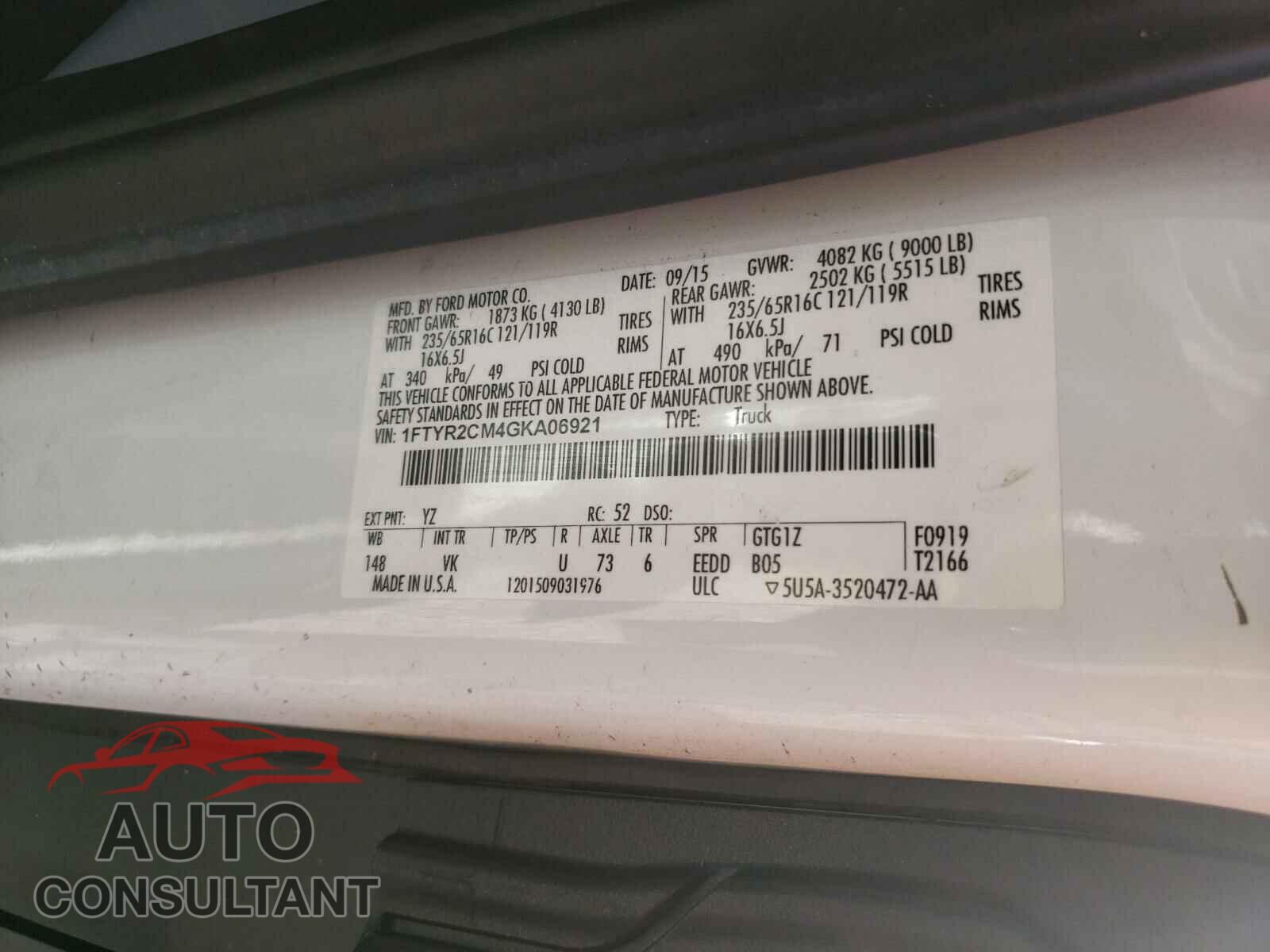 FORD TRANSIT CO 2016 - 1FTYR2CM4GKA06921