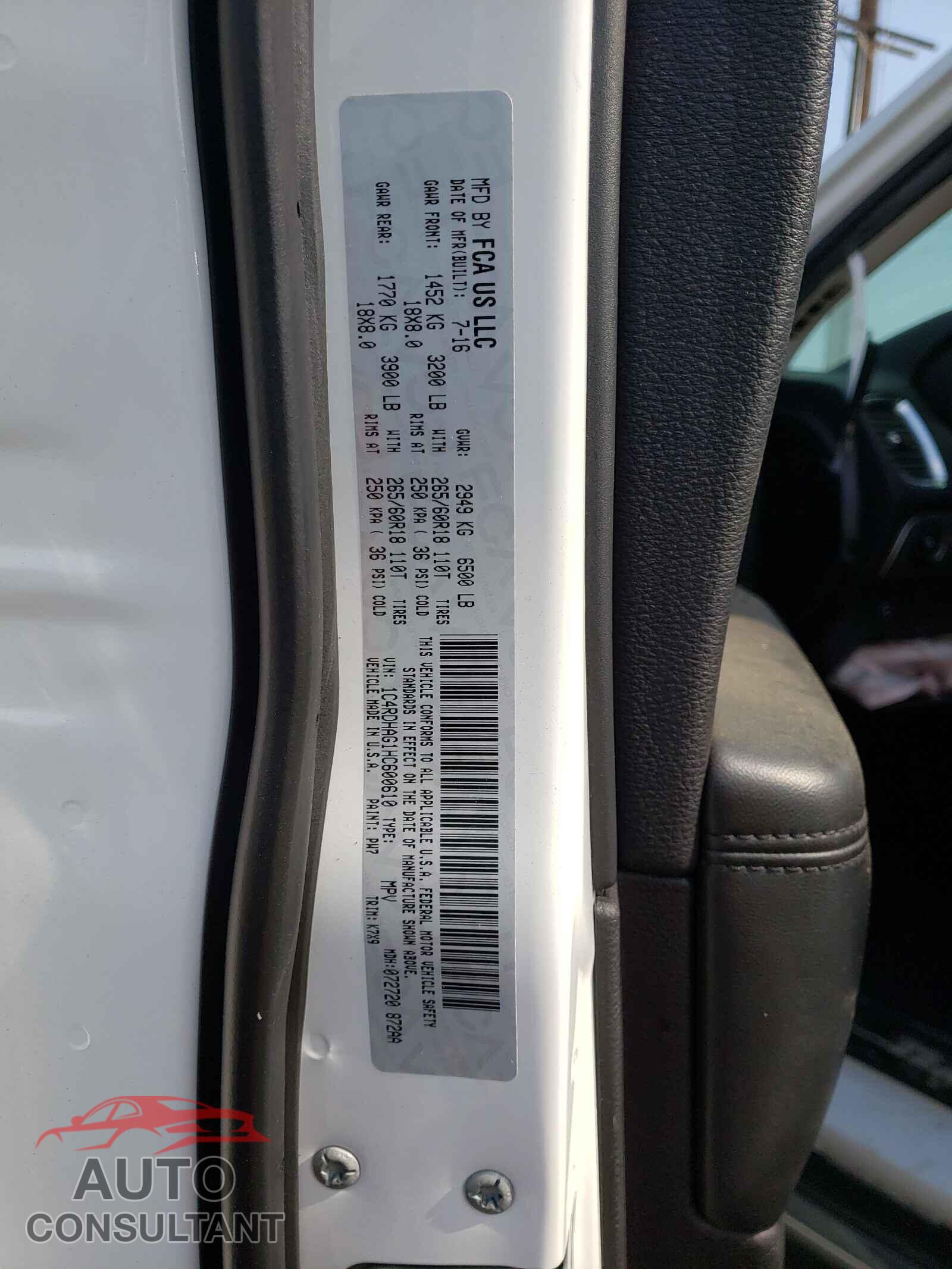 DODGE DURANGO 2017 - 1C4RDHAG1HC600610