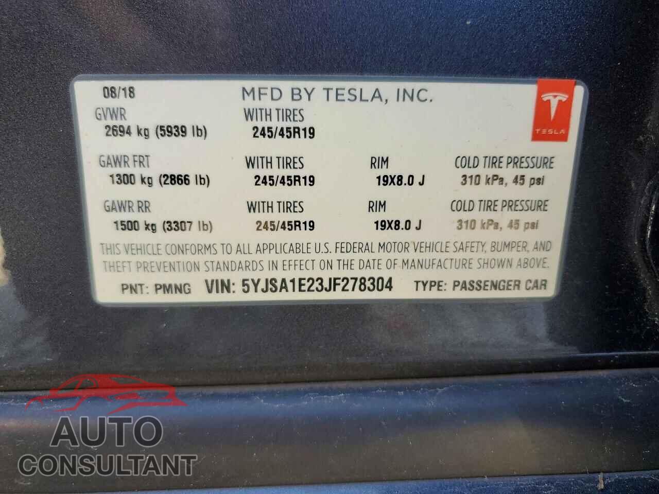 TESLA MODEL S 2018 - 5YJSA1E23JF278304