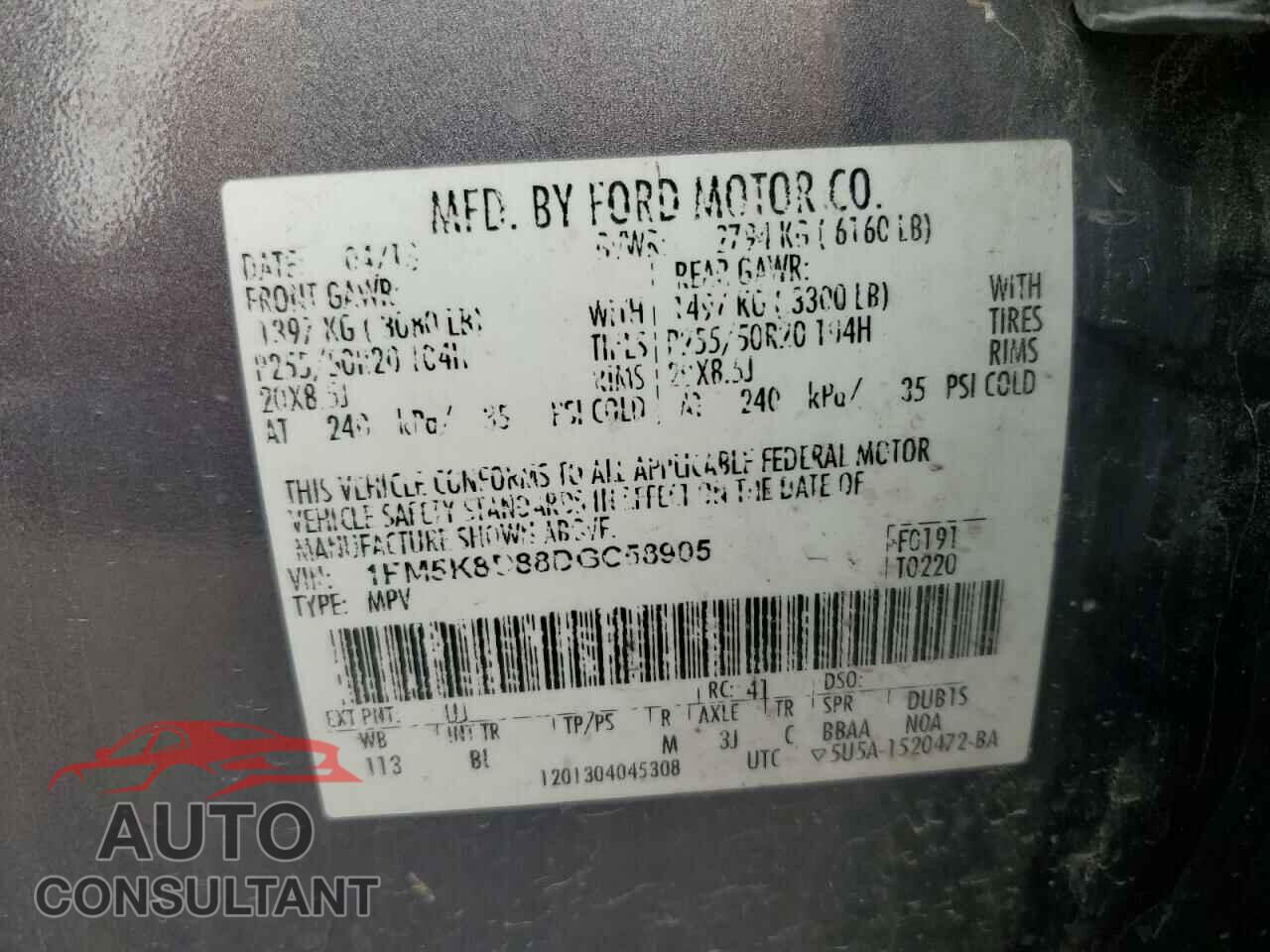 FORD EXPLORER 2013 - 1FM5K8D88DGC58905