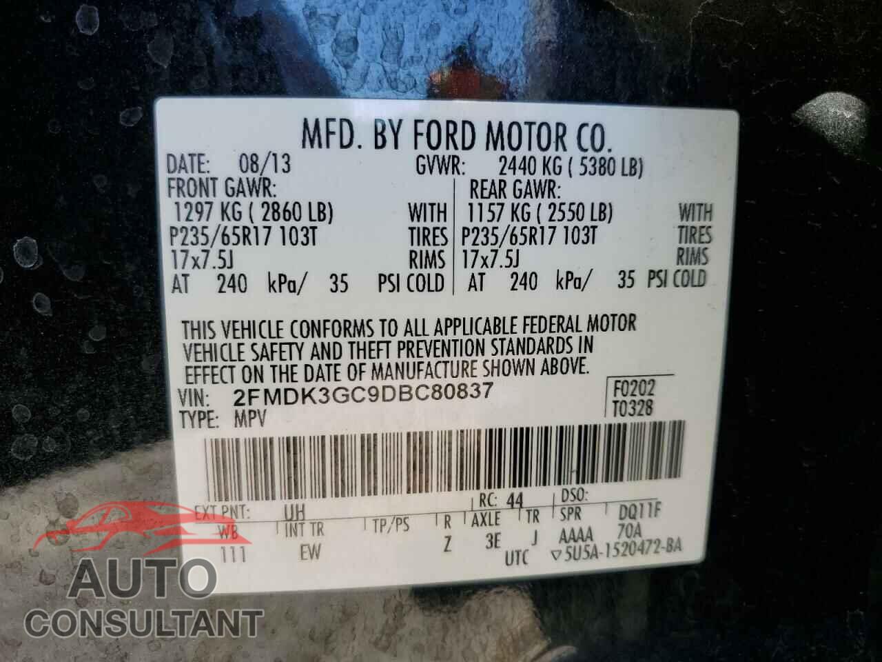 FORD EDGE 2013 - 2FMDK3GC9DBC80837