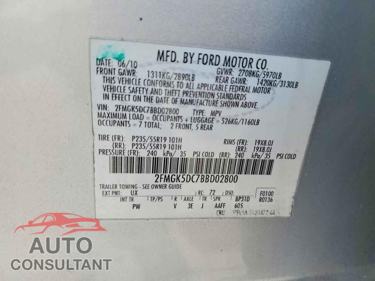FORD FLEX 2011 - 2FMGK5DC7BBD02800