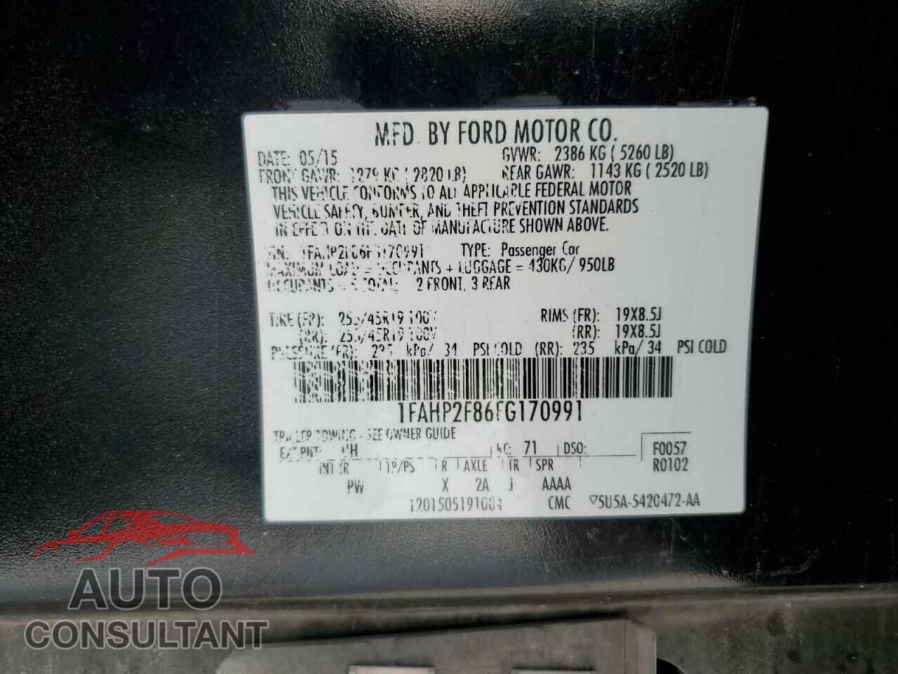 FORD TAURUS 2015 - 1FAHP2F86FG170991