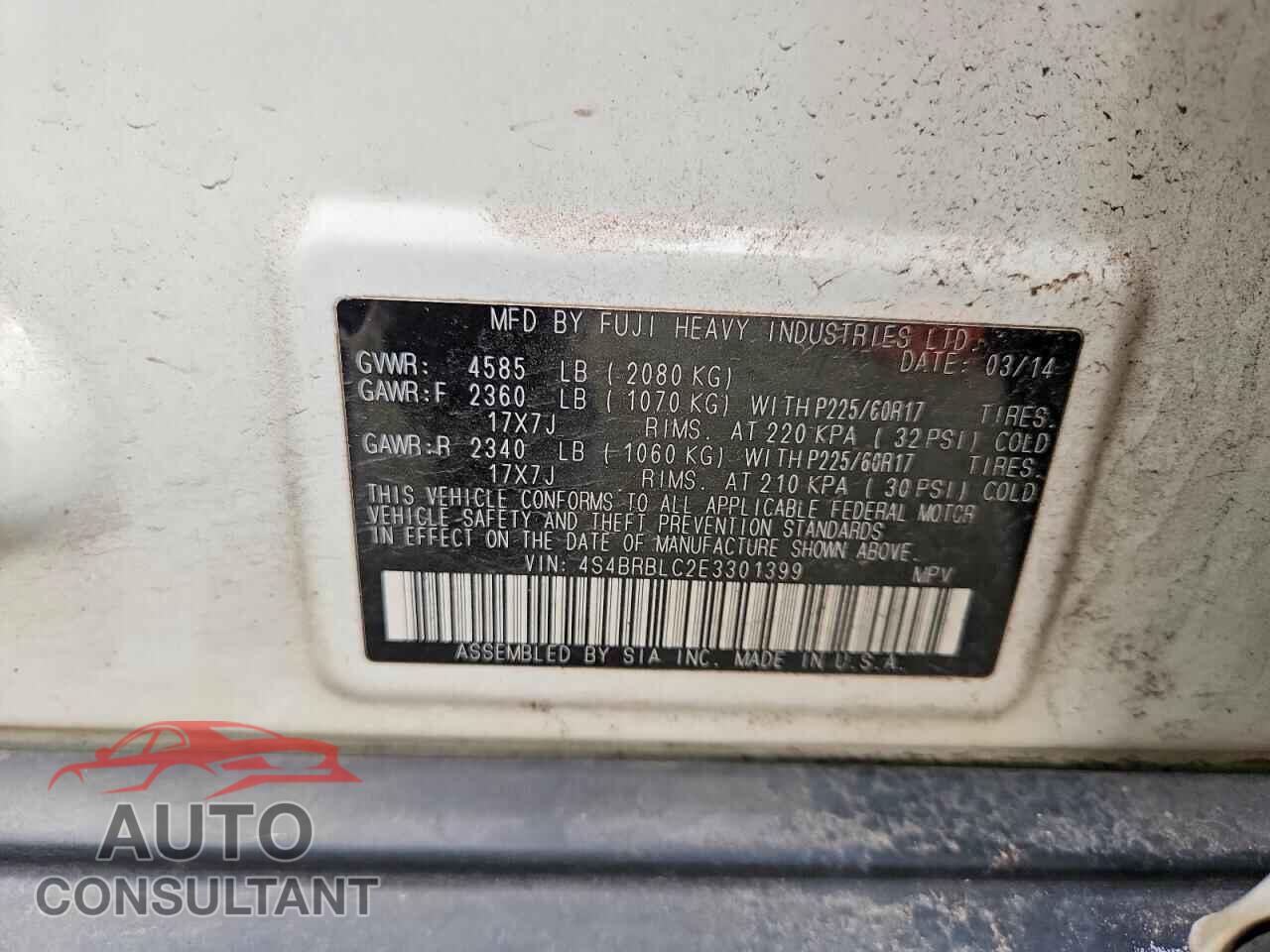 SUBARU OUTBACK 2014 - 4S4BRBLC2E3301399