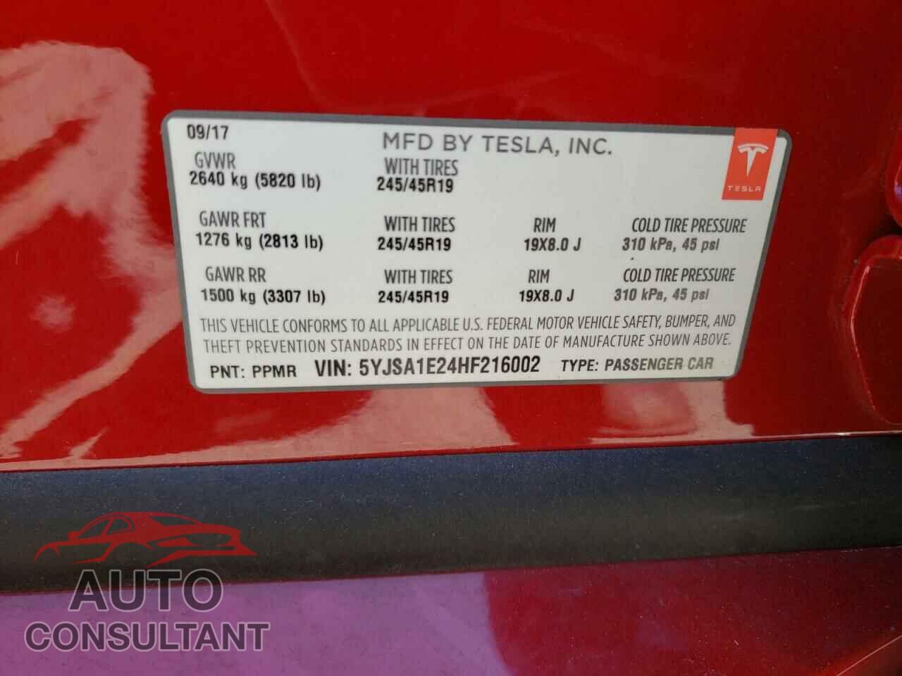 TESLA MODEL S 2017 - 5YJSA1E24HF216002