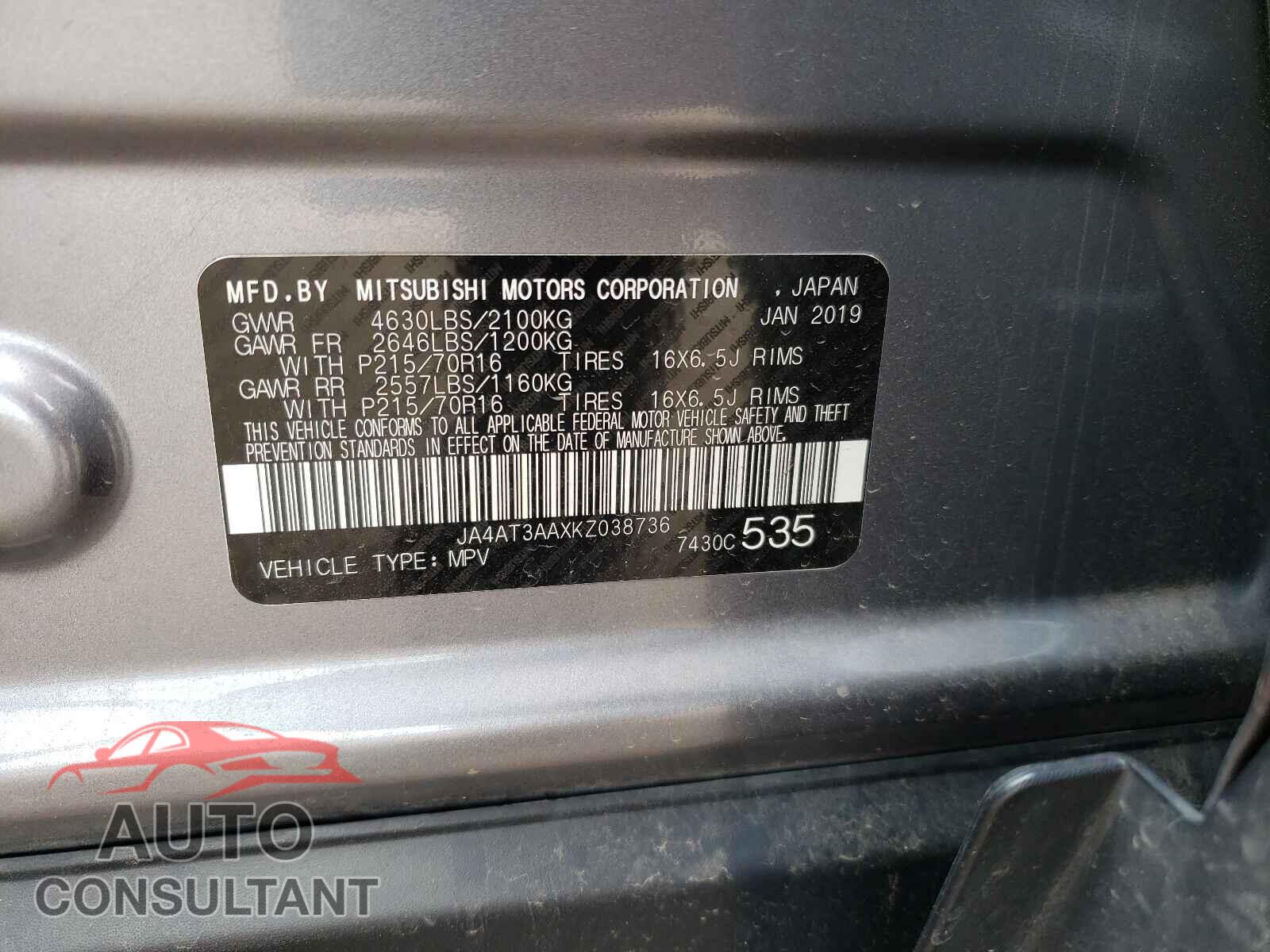 MITSUBISHI ECLIPSE 2019 - JA4AT3AAXKZ038736