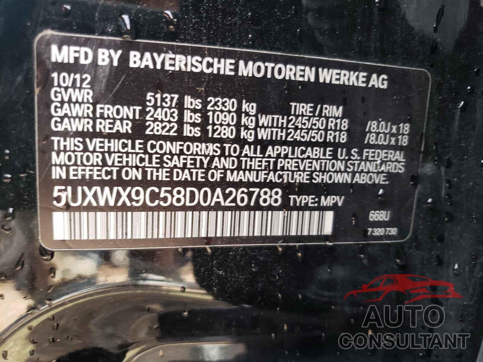 BMW X3 2013 - 5UXWX9C58D0A26788