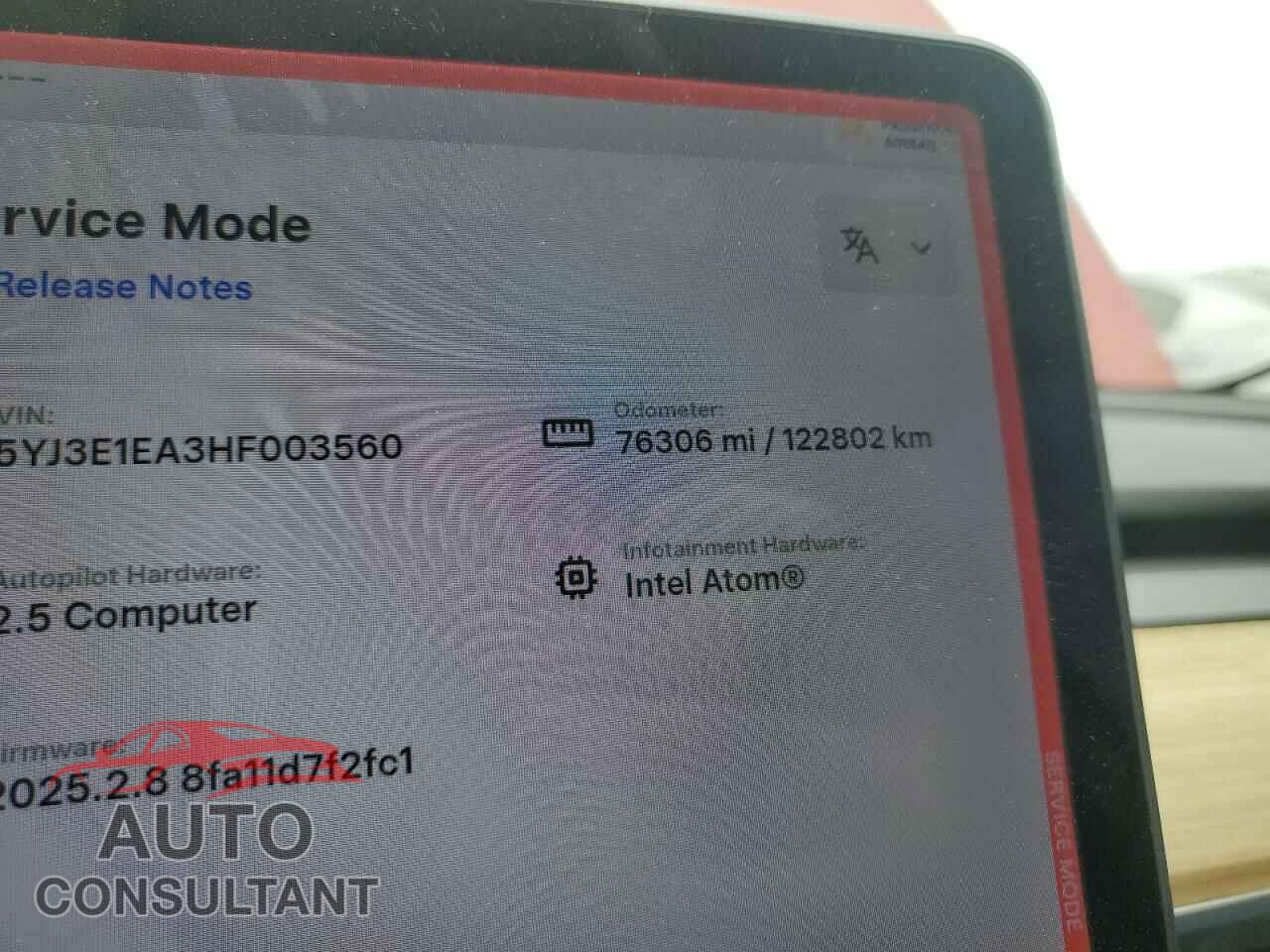 TESLA MODEL 3 2017 - 5YJ3E1EA3HF003560