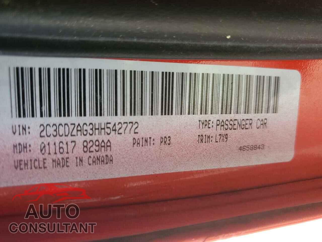 DODGE CHALLENGER 2017 - 2C3CDZAG3HH542772