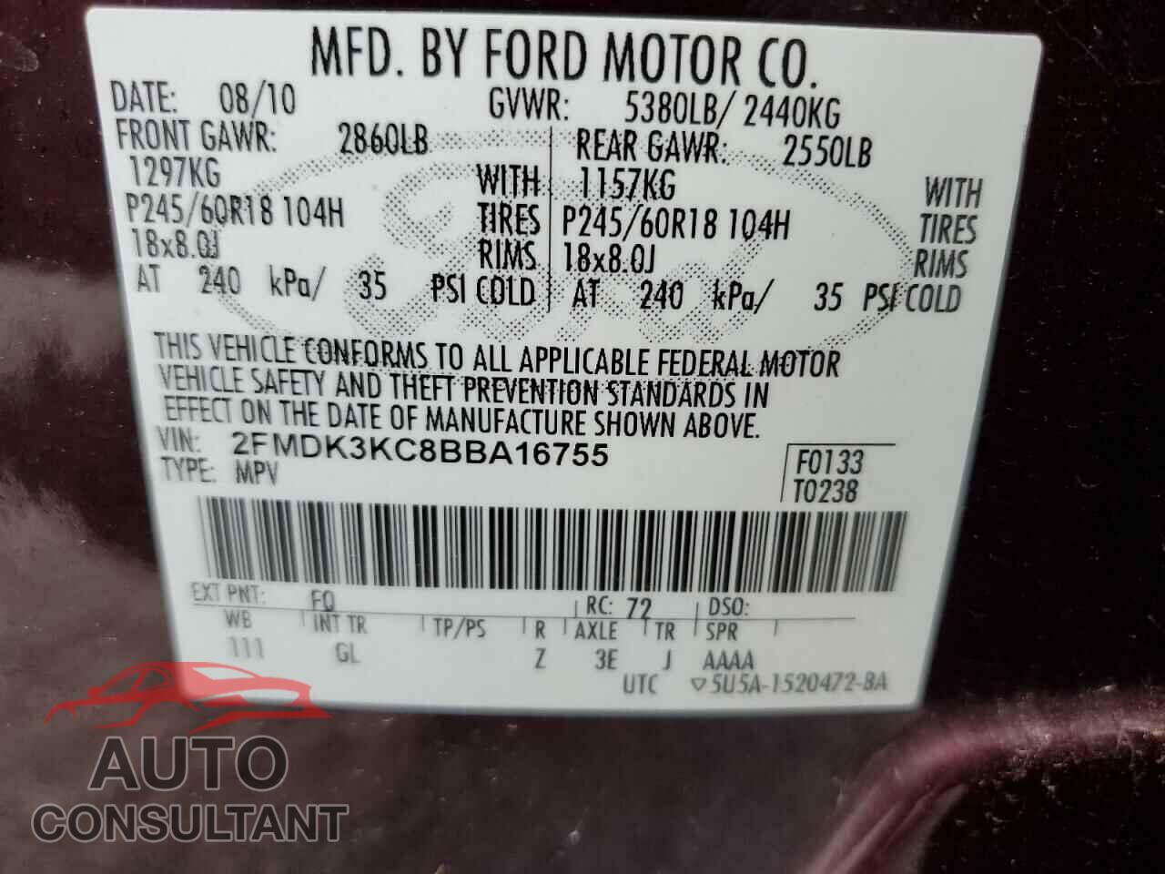 FORD EDGE 2011 - 2FMDK3KC8BBA16755