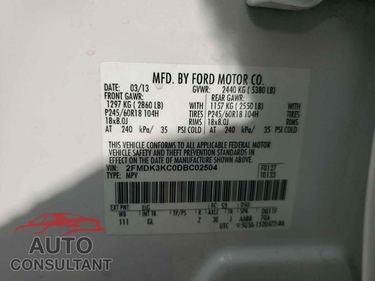 FORD EDGE 2013 - 2FMDK3KC0DBC02504