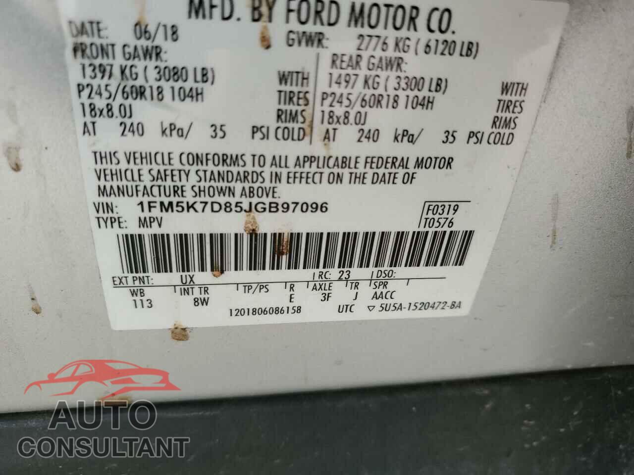 FORD EXPLORER 2018 - 1FM5K7D85JGB97096