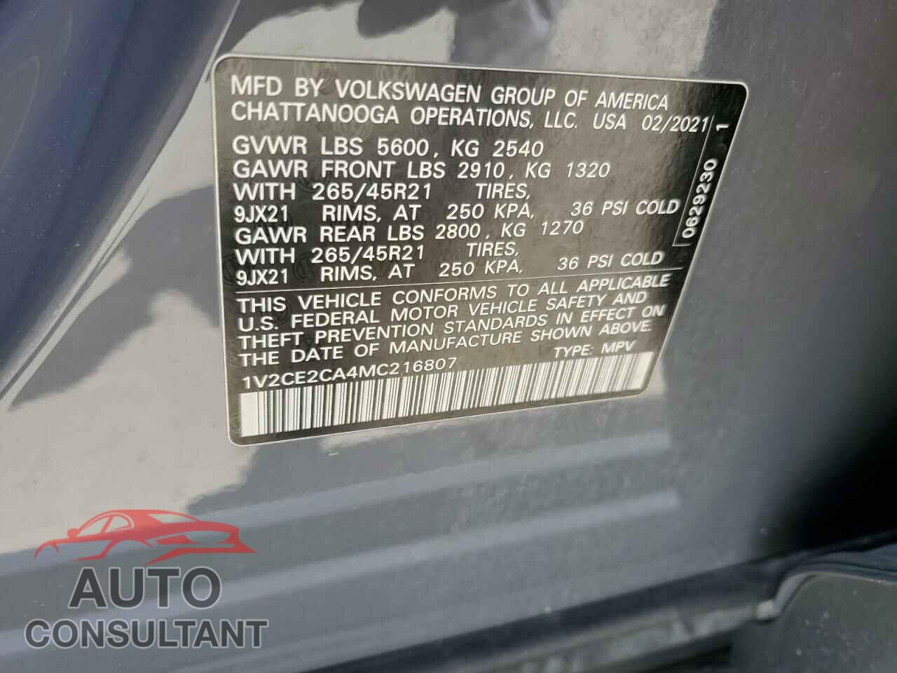 VOLKSWAGEN ATLAS 2021 - 1V2CE2CA4MC216807