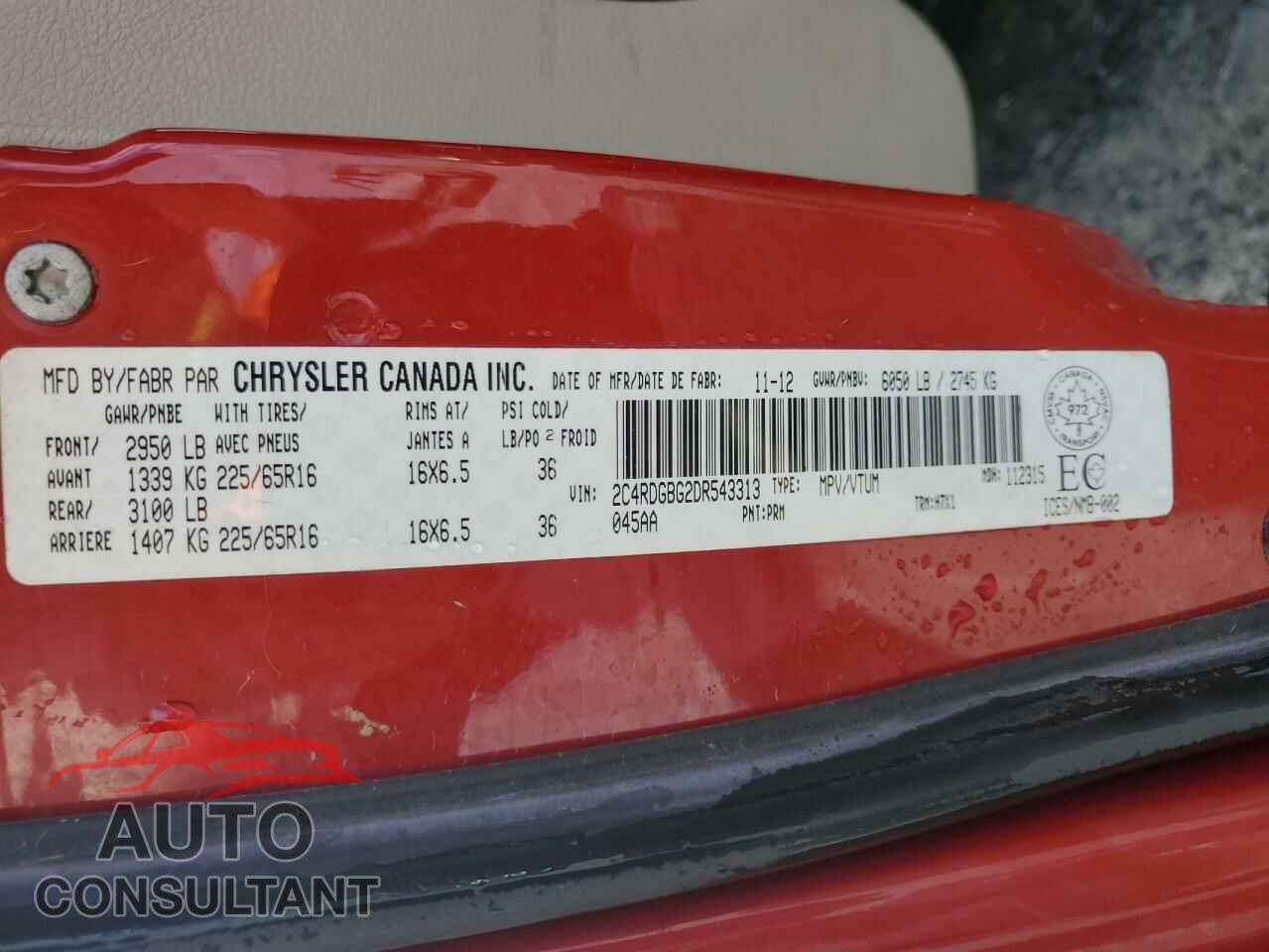 DODGE CARAVAN 2013 - 2C4RDGBG2DR543313