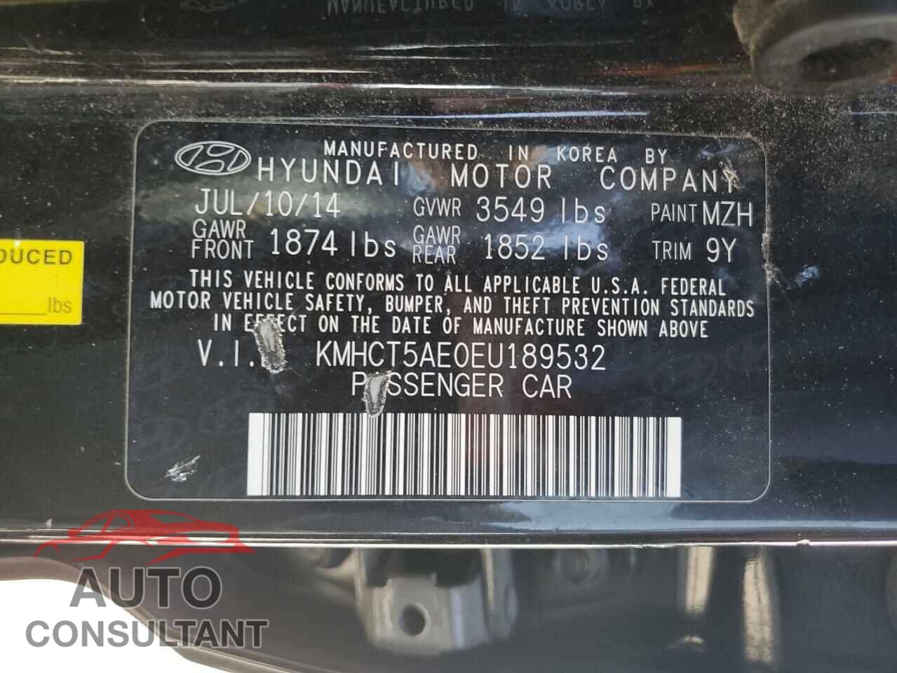 HYUNDAI ACCENT 2014 - KMHCT5AE0EU189532