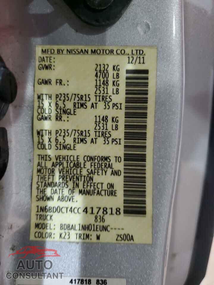 NISSAN FRONTIER 2012 - 1N6BD0CT4CC417818