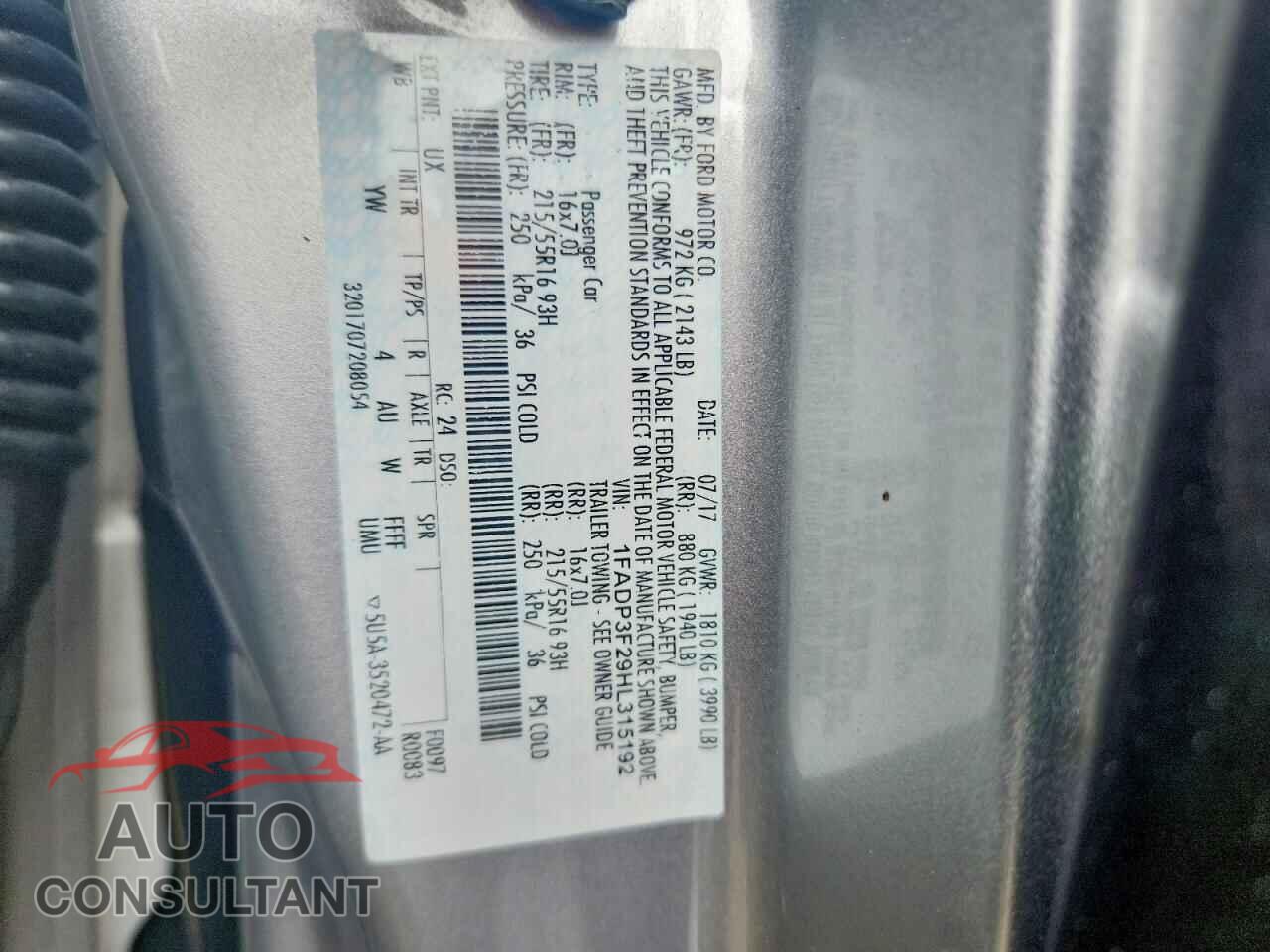 FORD FOCUS 2017 - 1FADP3F29HL315192