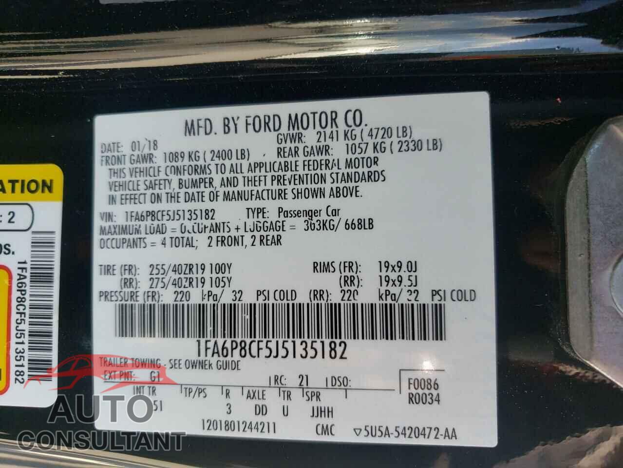 FORD MUSTANG 2018 - 1FA6P8CF5J5135182
