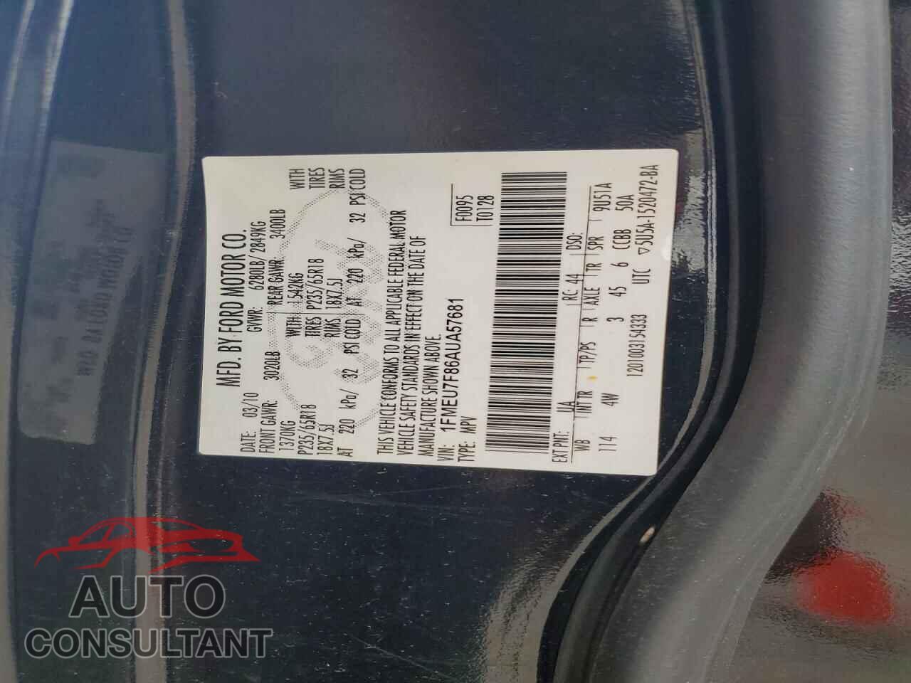 FORD EXPLORER 2010 - 1FMEU7F86AUA57681