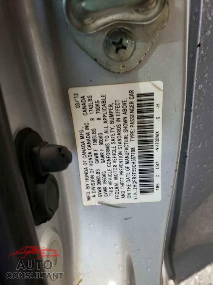 HONDA CIVIC 2012 - 2HGFB2F59CH557798