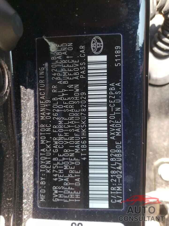 TOYOTA CAMRY 2019 - 4T1B61HK5KU782029