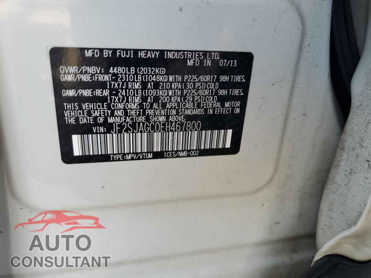 SUBARU FORESTER 2014 - JF2SJAGC0EH467800