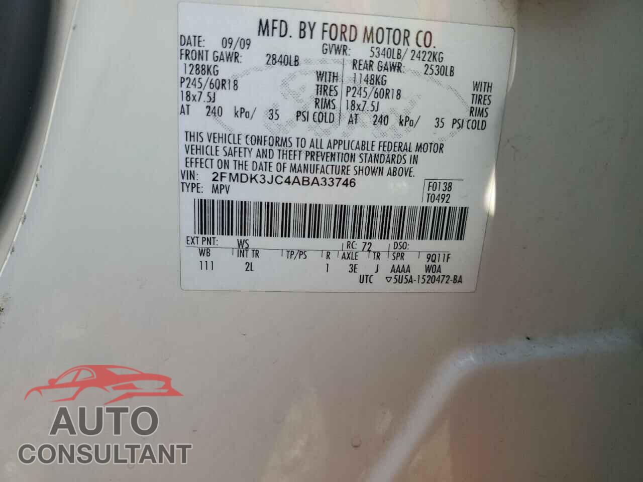 FORD EDGE 2010 - 2FMDK3JC4ABA33746