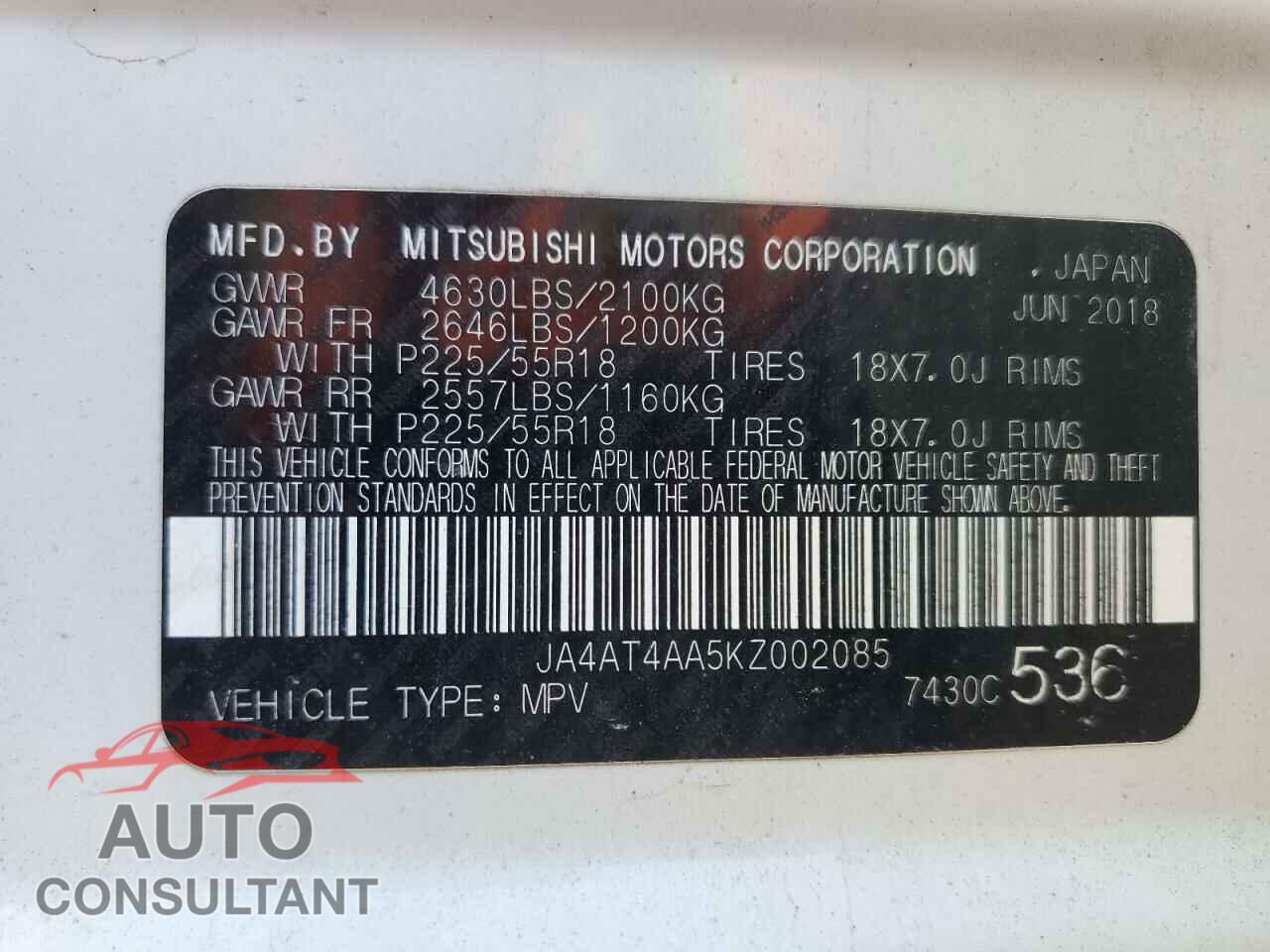 MITSUBISHI ECLIPSE 2019 - JA4AT4AA5KZ002085