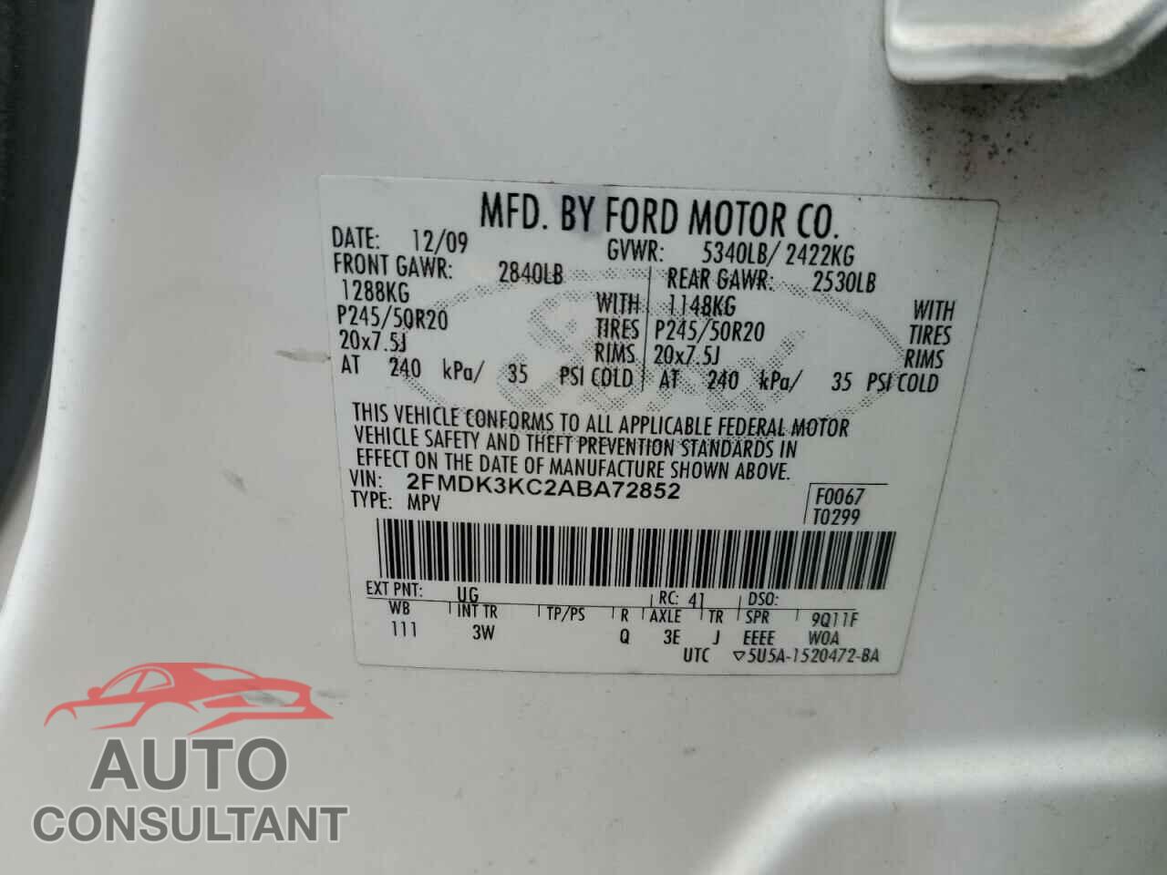 FORD EDGE 2010 - 2FMDK3KC2ABA72852
