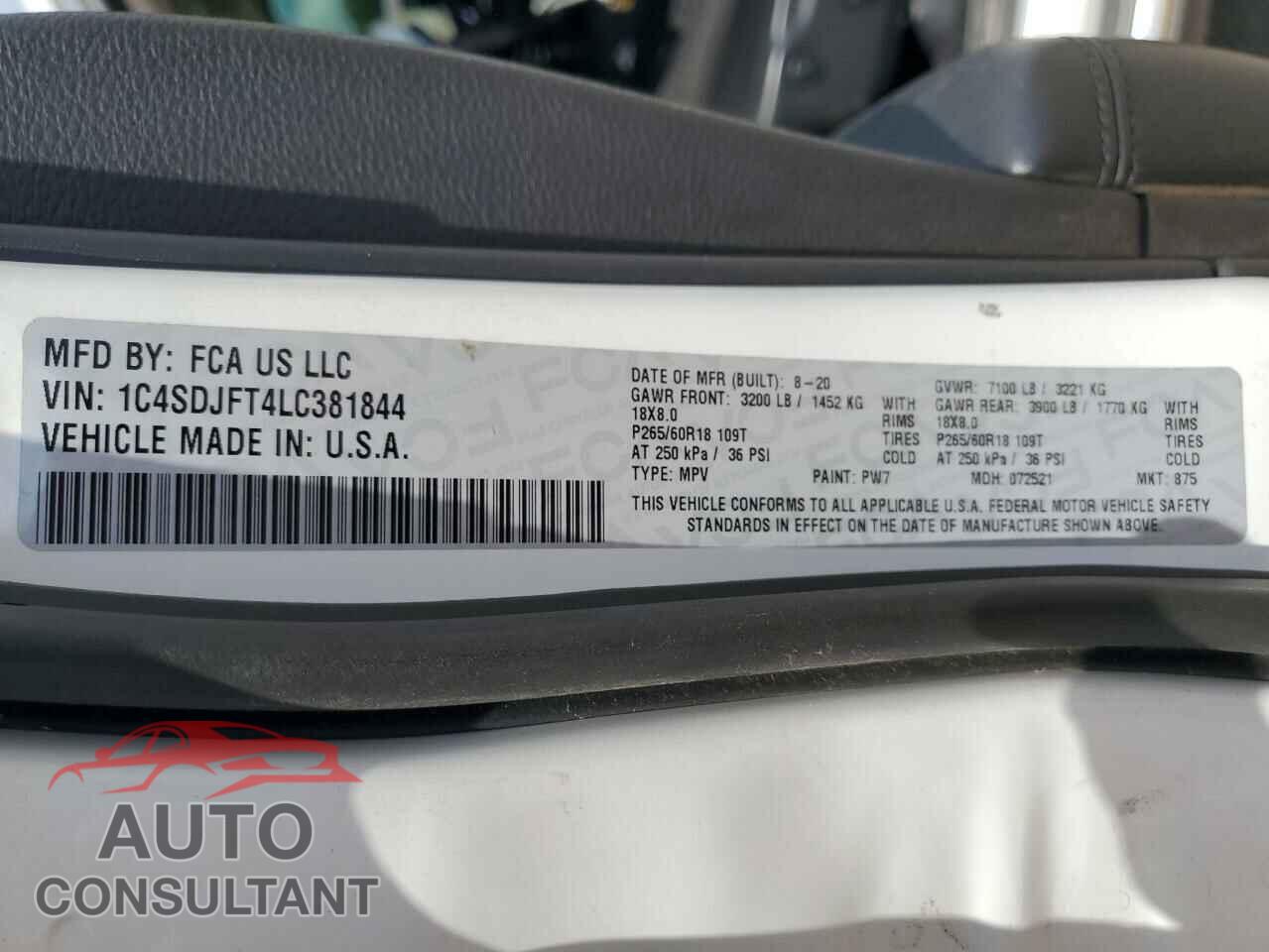 DODGE DURANGO 2020 - 1C4SDJFT4LC381844