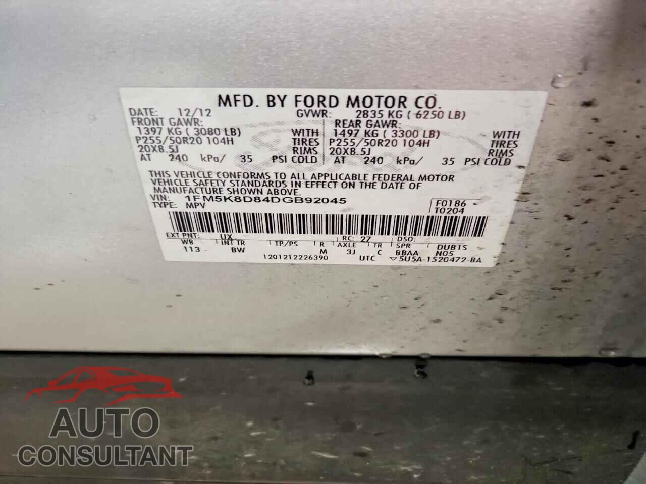 FORD EXPLORER 2013 - 1FM5K8D84DGB92045