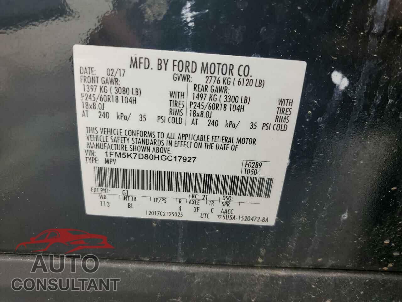 FORD EXPLORER 2017 - 1FM5K7D80HGC17927