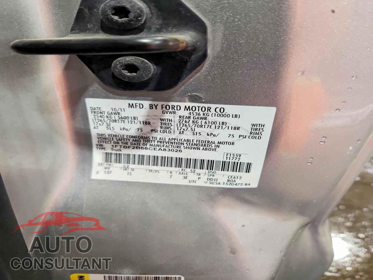 FORD F250 2012 - 1FTBF2B68CEA83026