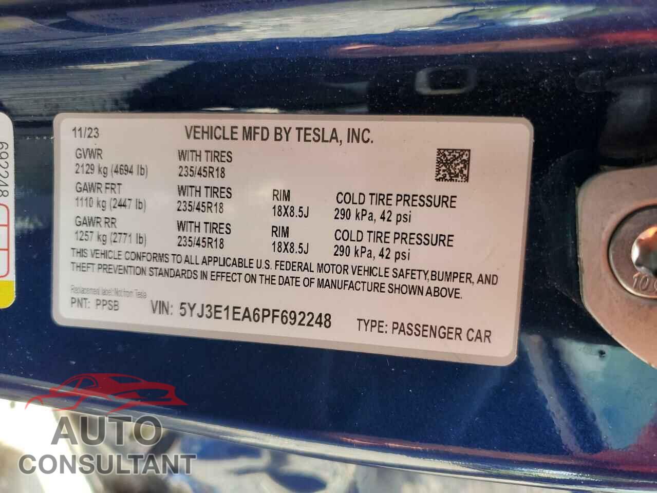 TESLA MODEL 3 2023 - 5YJ3E1EA6PF692248