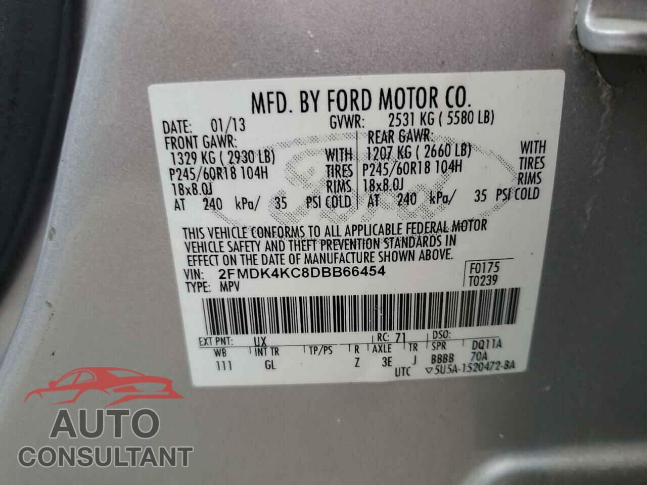 FORD EDGE 2013 - 2FMDK4KC8DBB66454