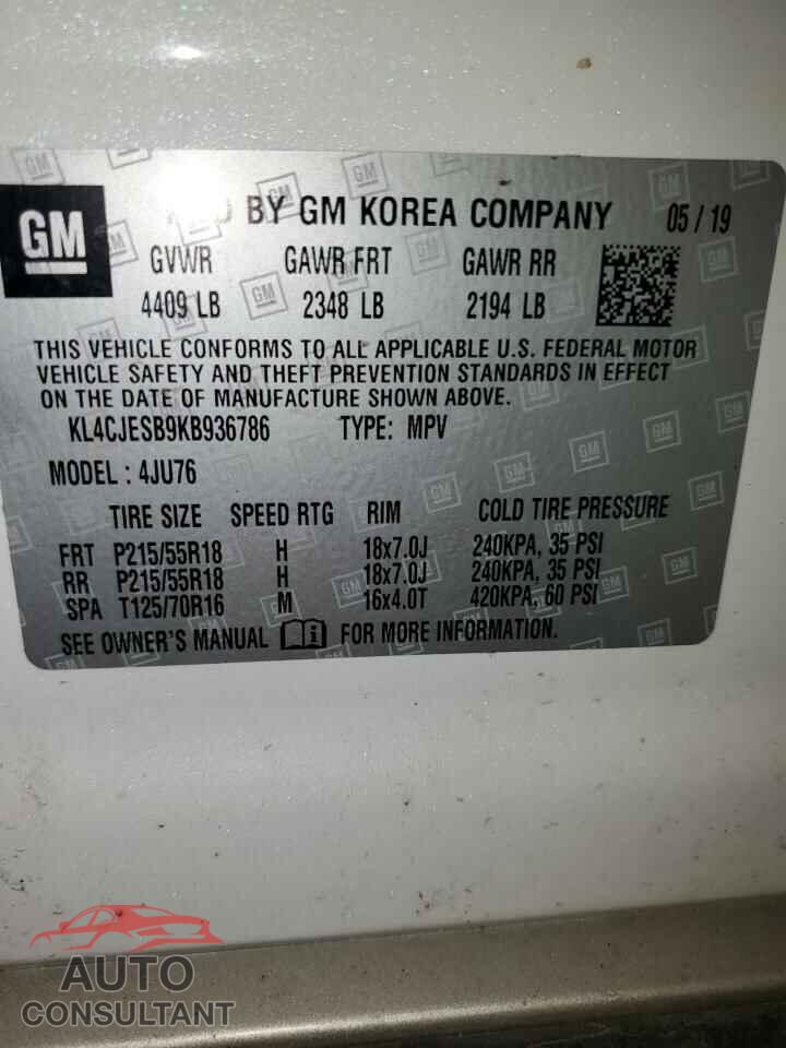 BUICK ENCORE 2019 - KL4CJESB9KB936786